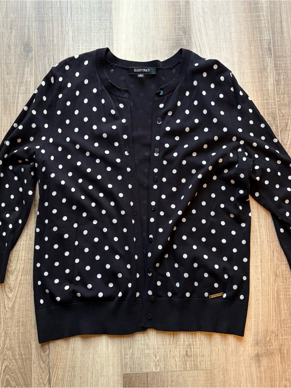 Ellen Tracy Black Polka Dot Cardigan Sweater | Size L